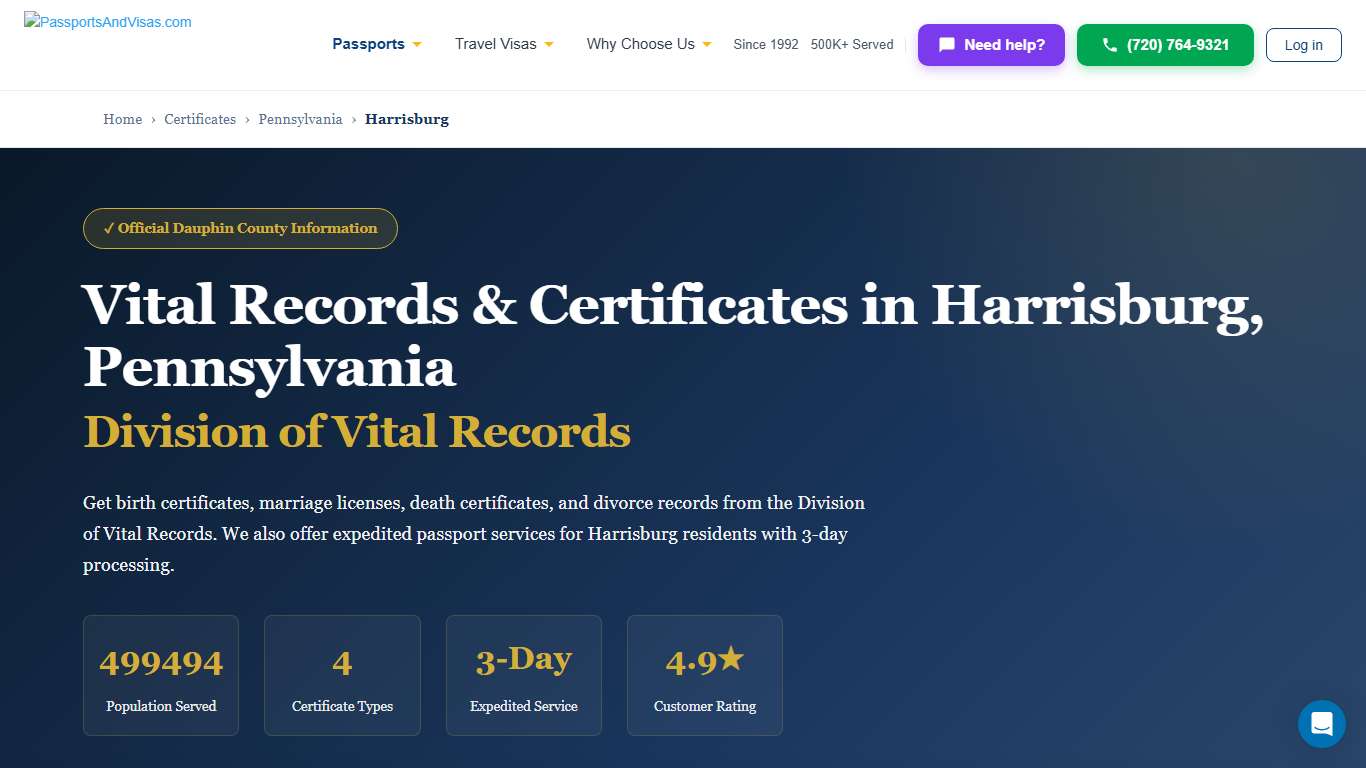 Birth, Marriage & Death Certificates in Harrisburg, PA | Dauphin County Vital Records